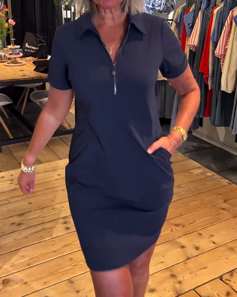 Aumora Lapel Zipper Dress