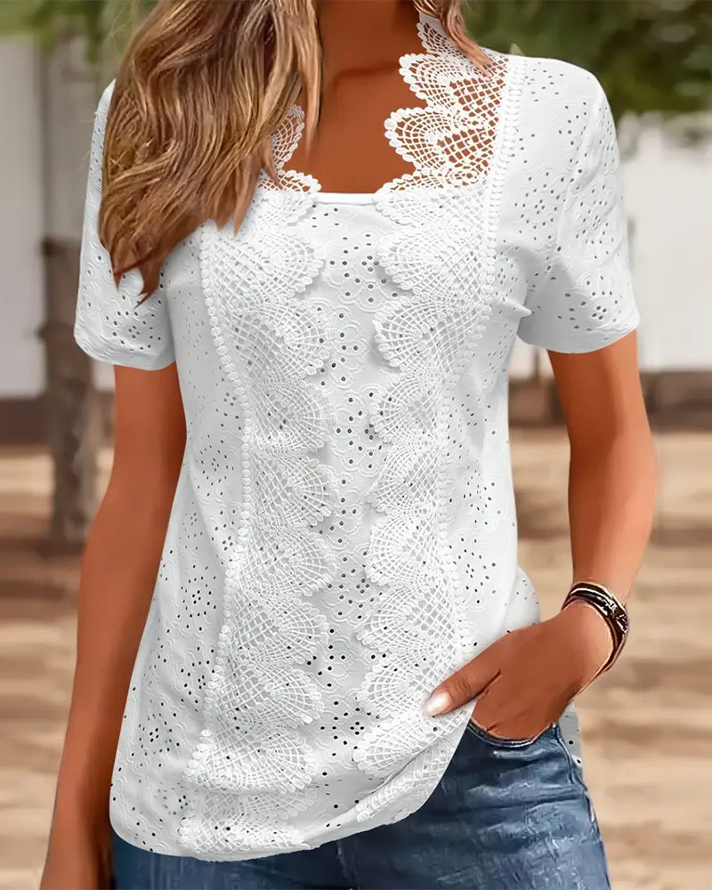 Solid Color Fashionable Lace Blouse