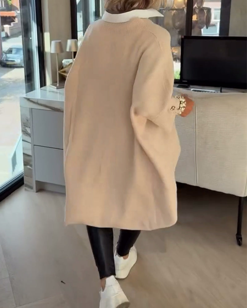 V-Neck Buttoned Asymmetrical Sweater