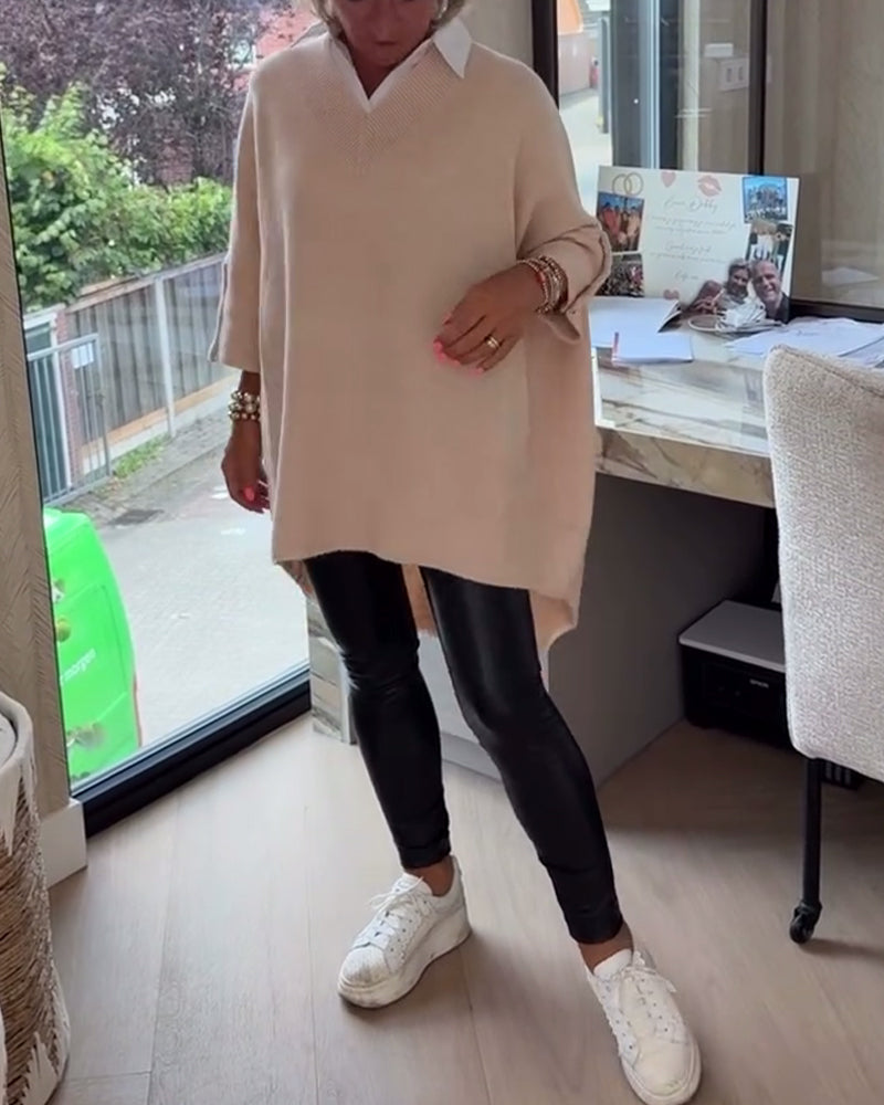 V-Neck Buttoned Asymmetrical Sweater