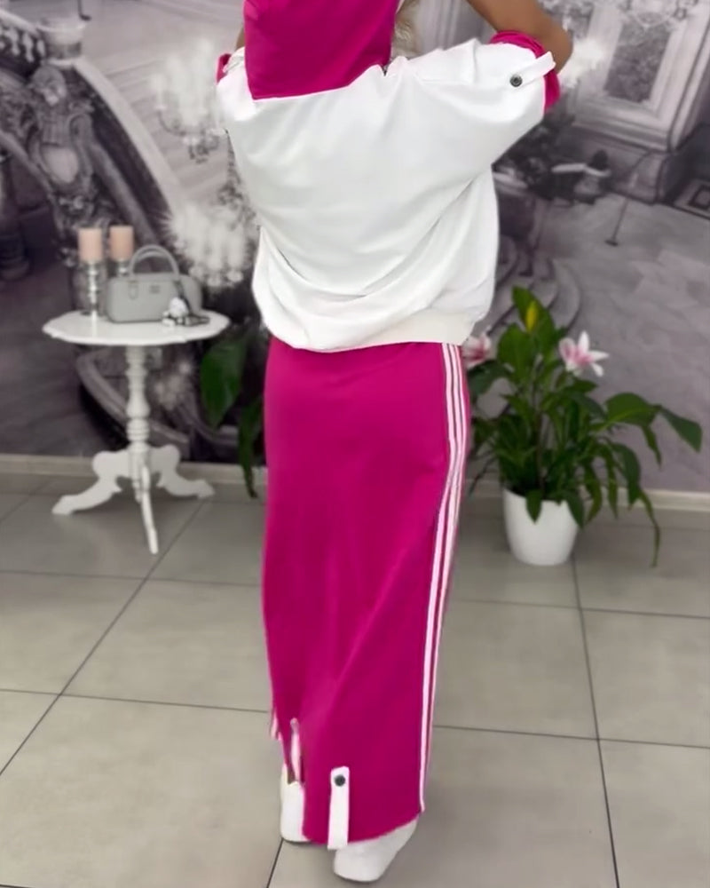 Hooded Drawstring Printed Skirt Set