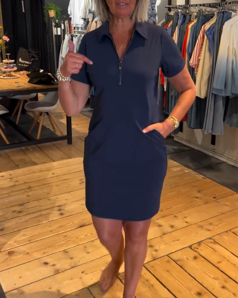 Aumora Lapel Zipper Dress