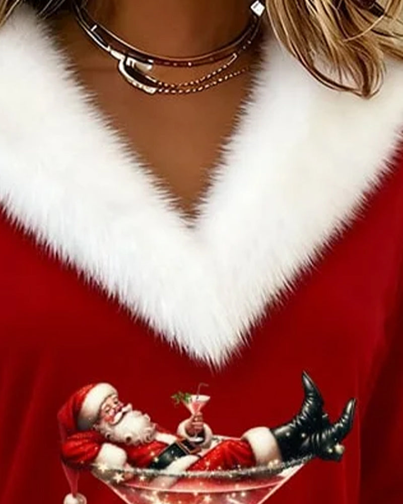 Plush Christmas Print Long Sleeve Top