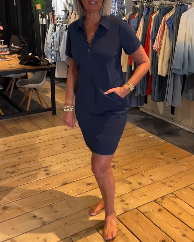 Aumora Lapel Zipper Dress