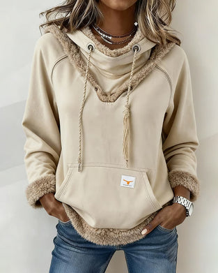 Patchwork Long-Sleeved Pocket Sweatshirt