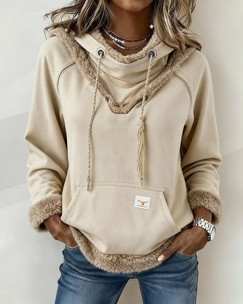 Patchwork Long-Sleeved Pocket Sweatshirt