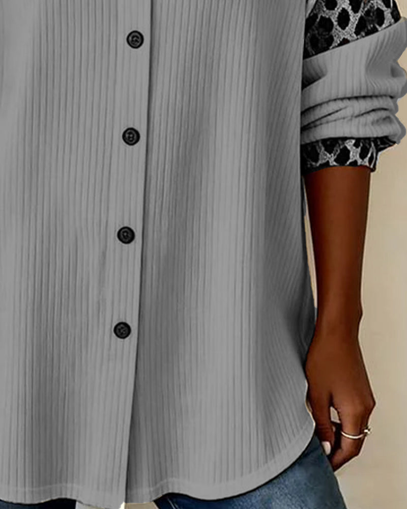 Lapel Button-Down Leopard Print Shirt
