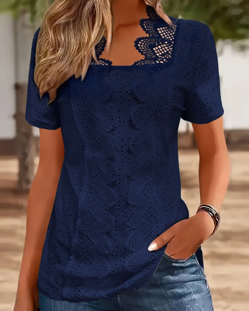 Solid Color Fashionable Lace Blouse