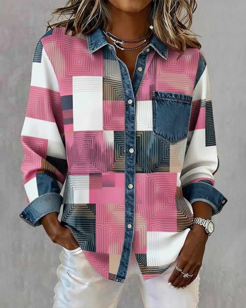 Color Block Fashionable Lapel Shirt