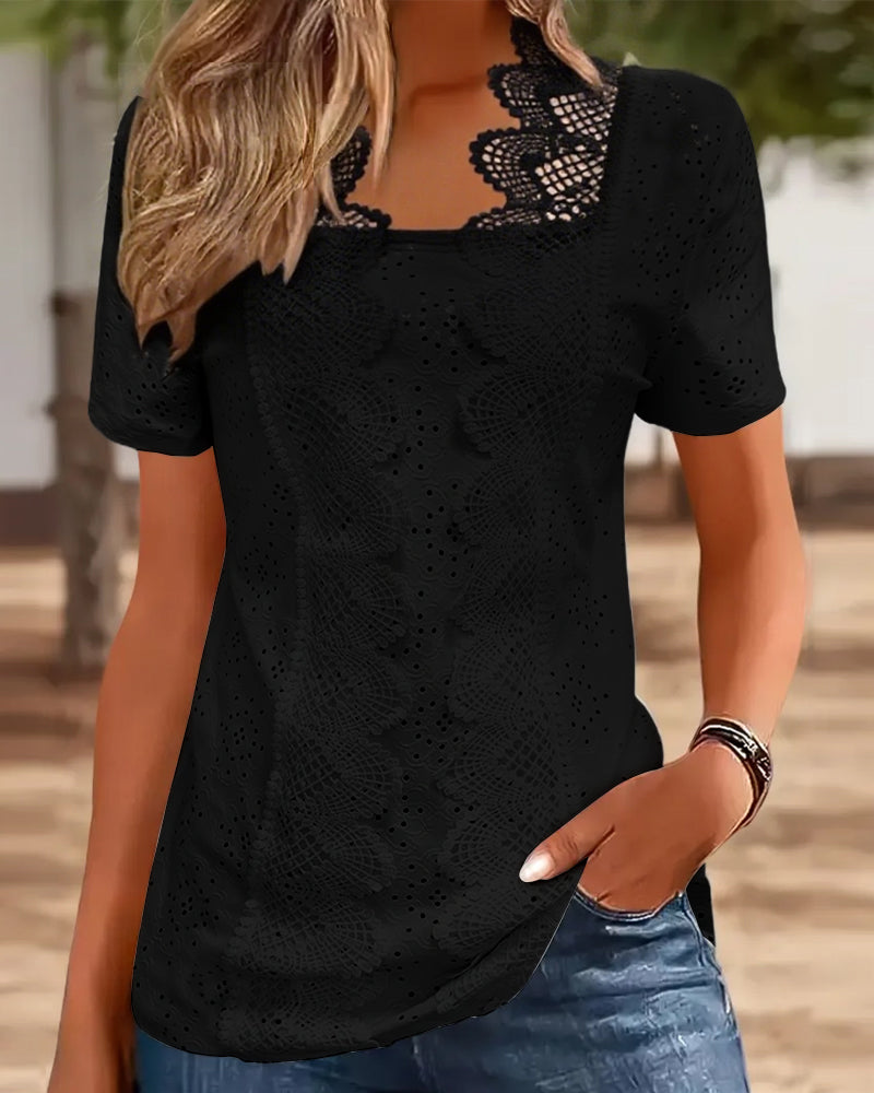 Solid Color Fashionable Lace Blouse