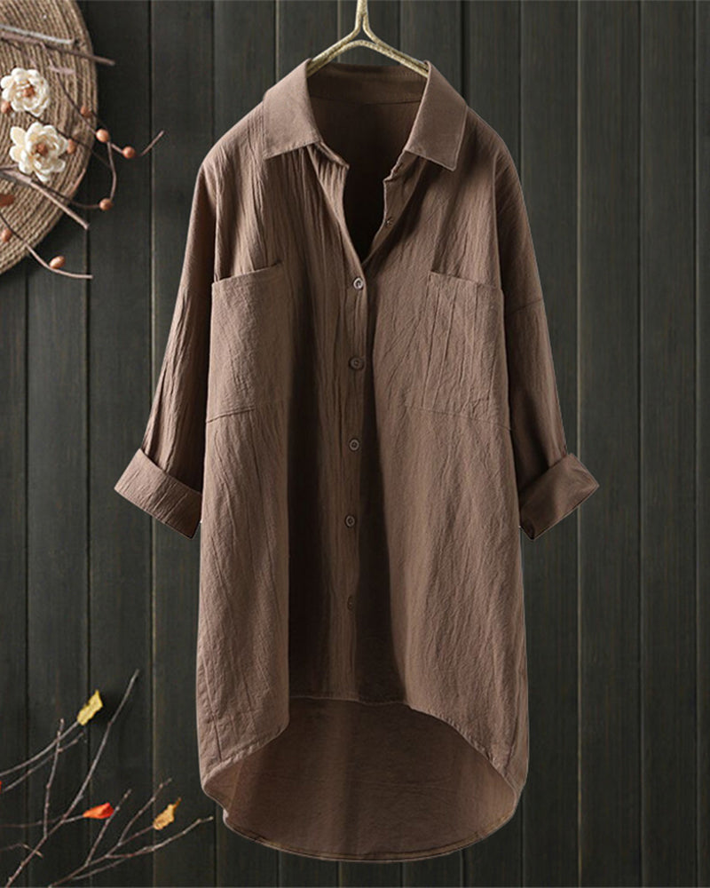 Solid Color Loose Blouse with Long Sleeves