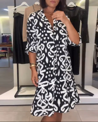 V-Neck Elegant Printed Dress