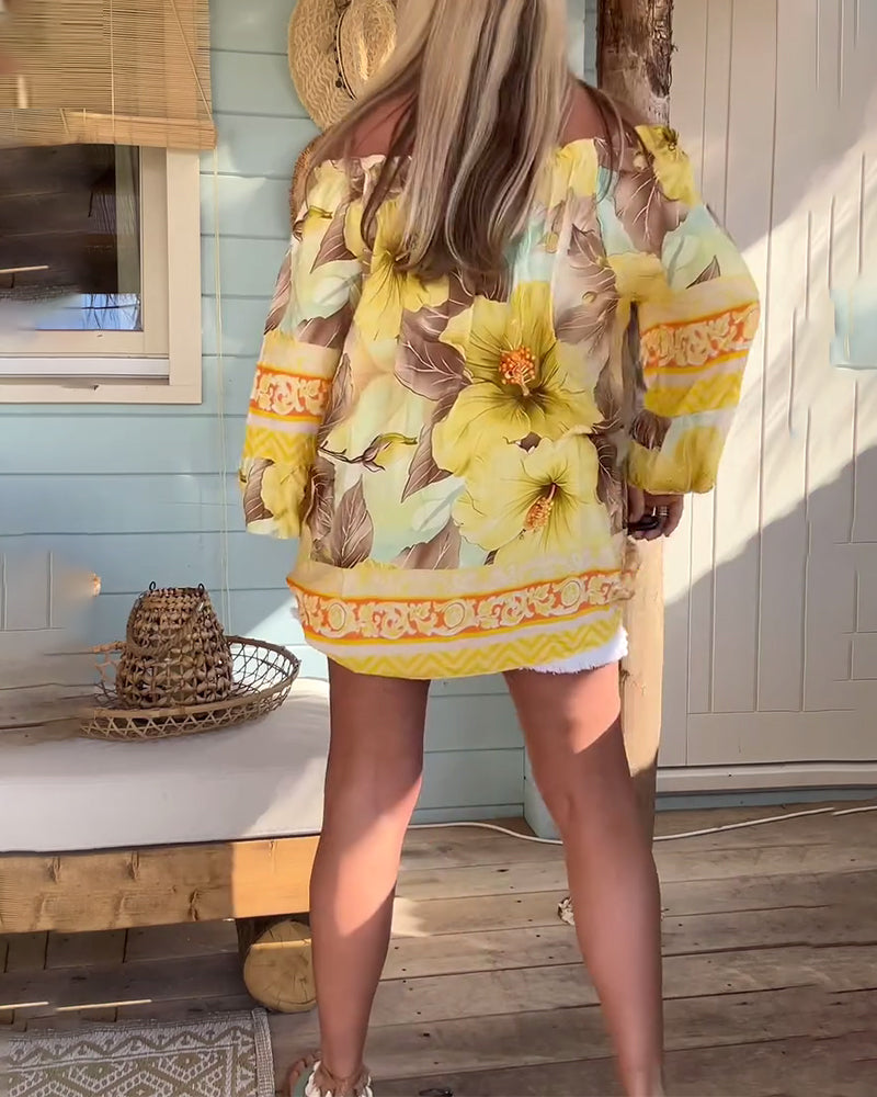 Off-Shoulder Resort Print Blouse