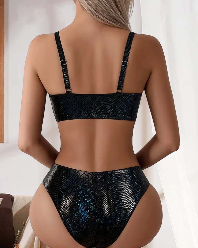 Sexy Snake Print Mid Waist  Lace-Up Bikini