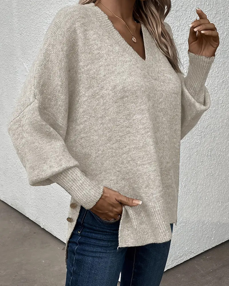 Lantern Sleeve V Neck Sweater