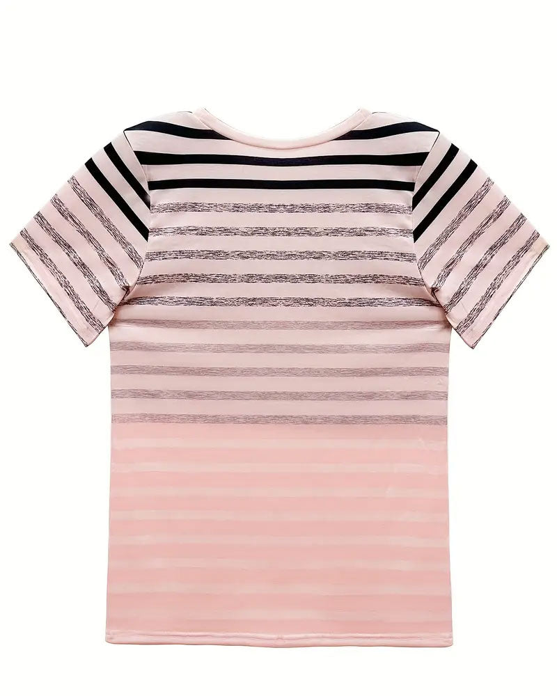 Round Neck Short Sleeve Striped T-Shirt