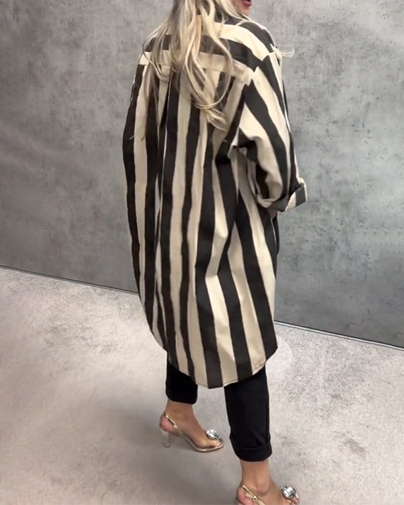 Long-Sleeved Loose Striped Shirt