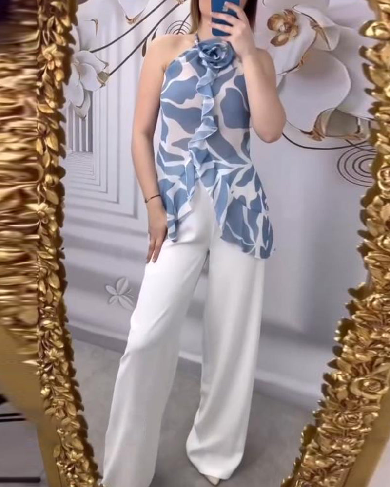 3D Rose Sleeveless Halter Neck Top