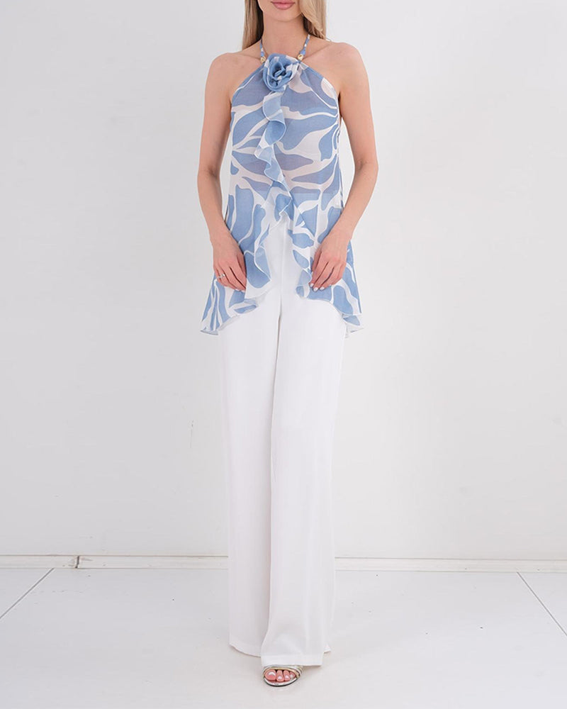 3D Rose Sleeveless Halter Neck Top