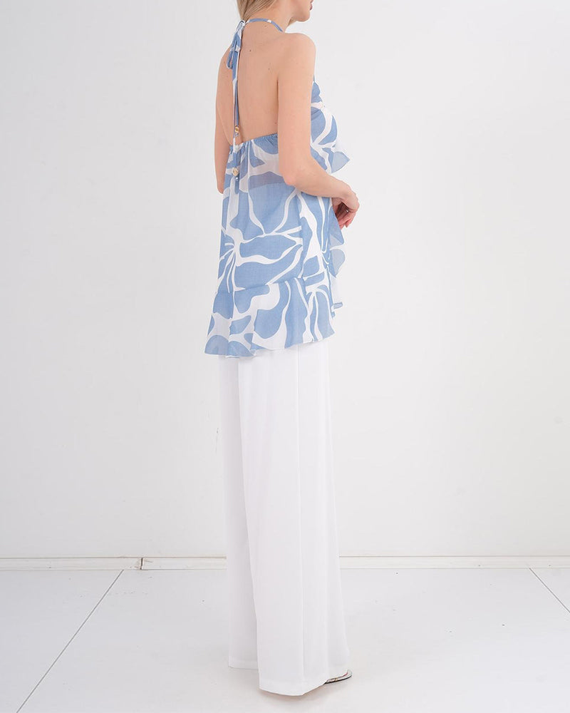 3D Rose Sleeveless Halter Neck Top