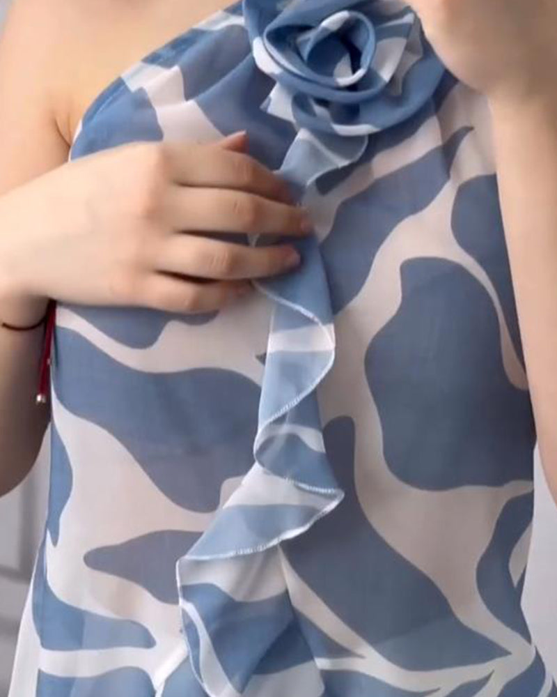 3D Rose Sleeveless Halter Neck Top