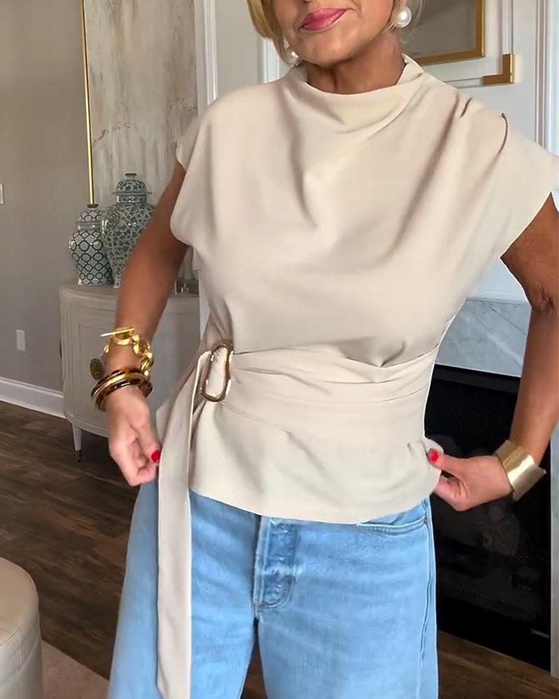 Temperament Waist Solid Color Blouse