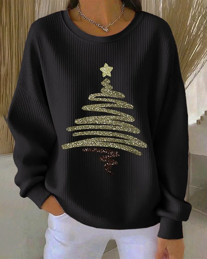 Loose Pitted Christmas Print Sweatshirt