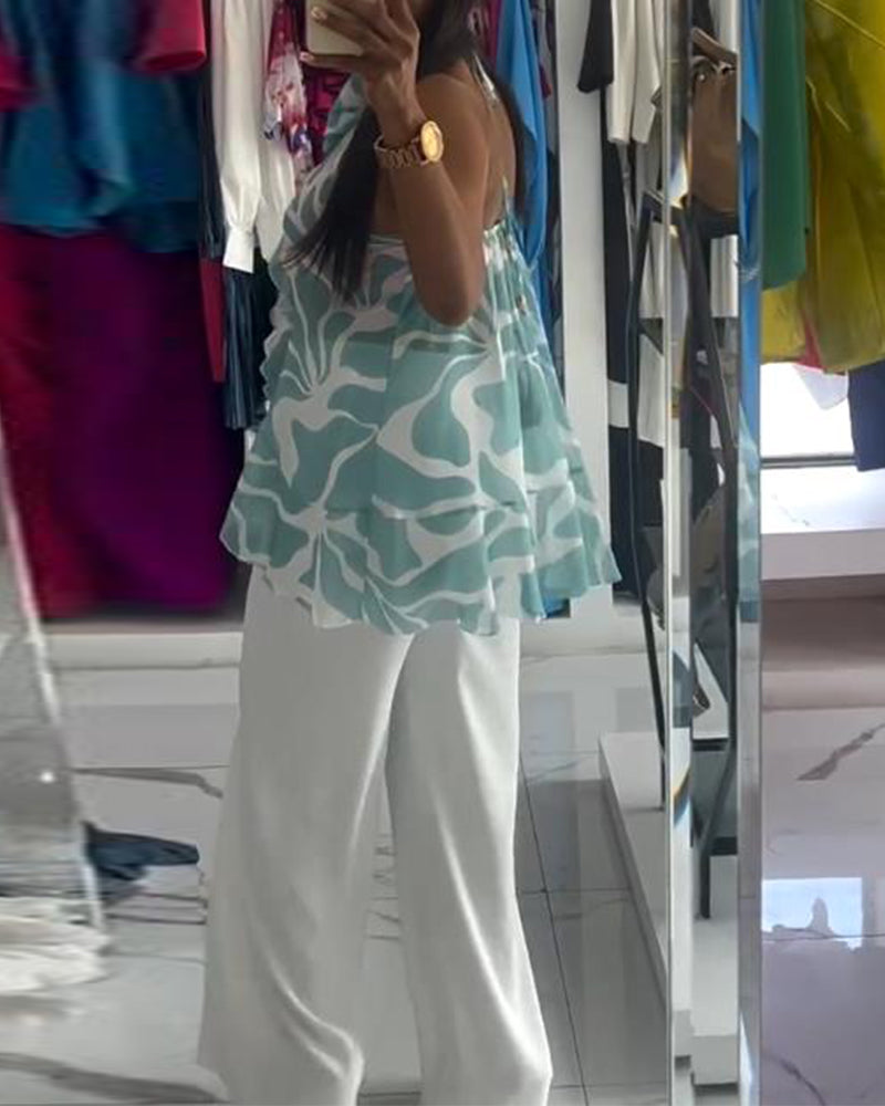 3D Rose Sleeveless Halter Neck Top