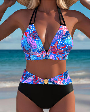 Sexy Halterneck Bra Printed Bikini