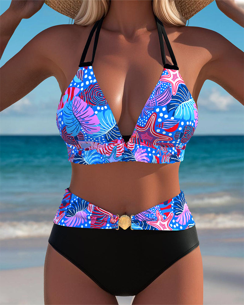Sexy Halterneck Bra Printed Bikini