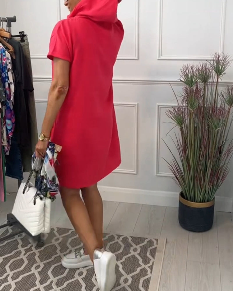 Hooded short sleeve casual dress