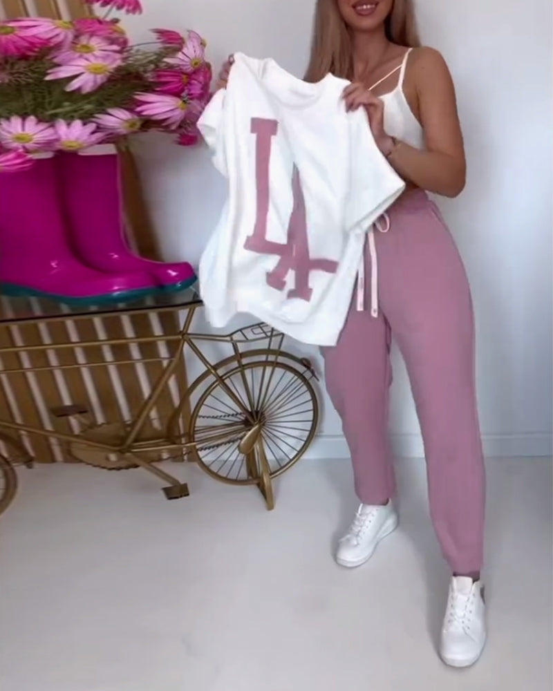 Casual Letter Print Sports Set