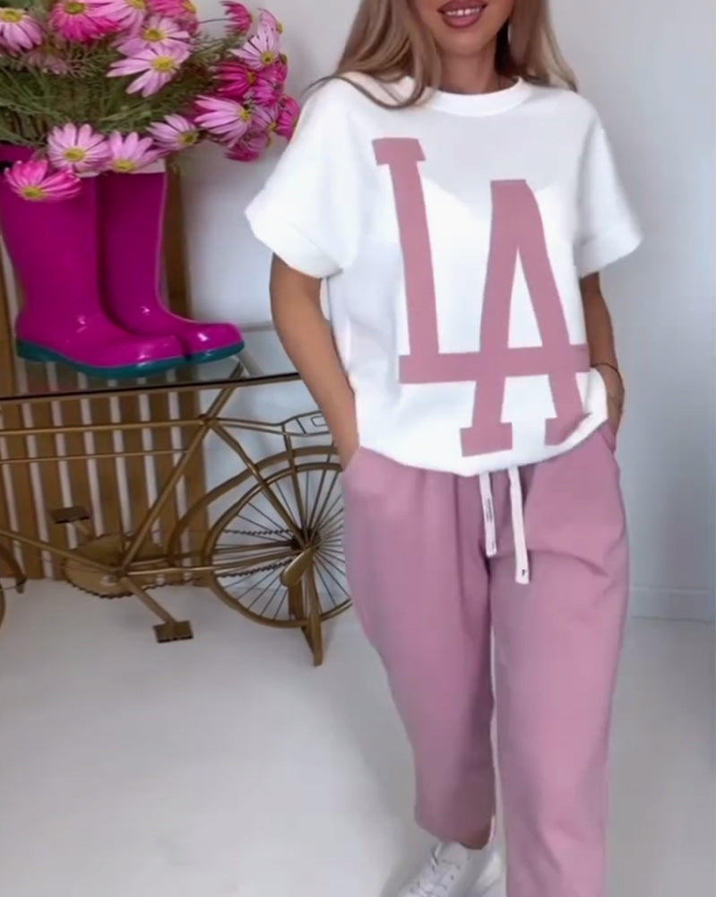 Casual Letter Print Sports Set