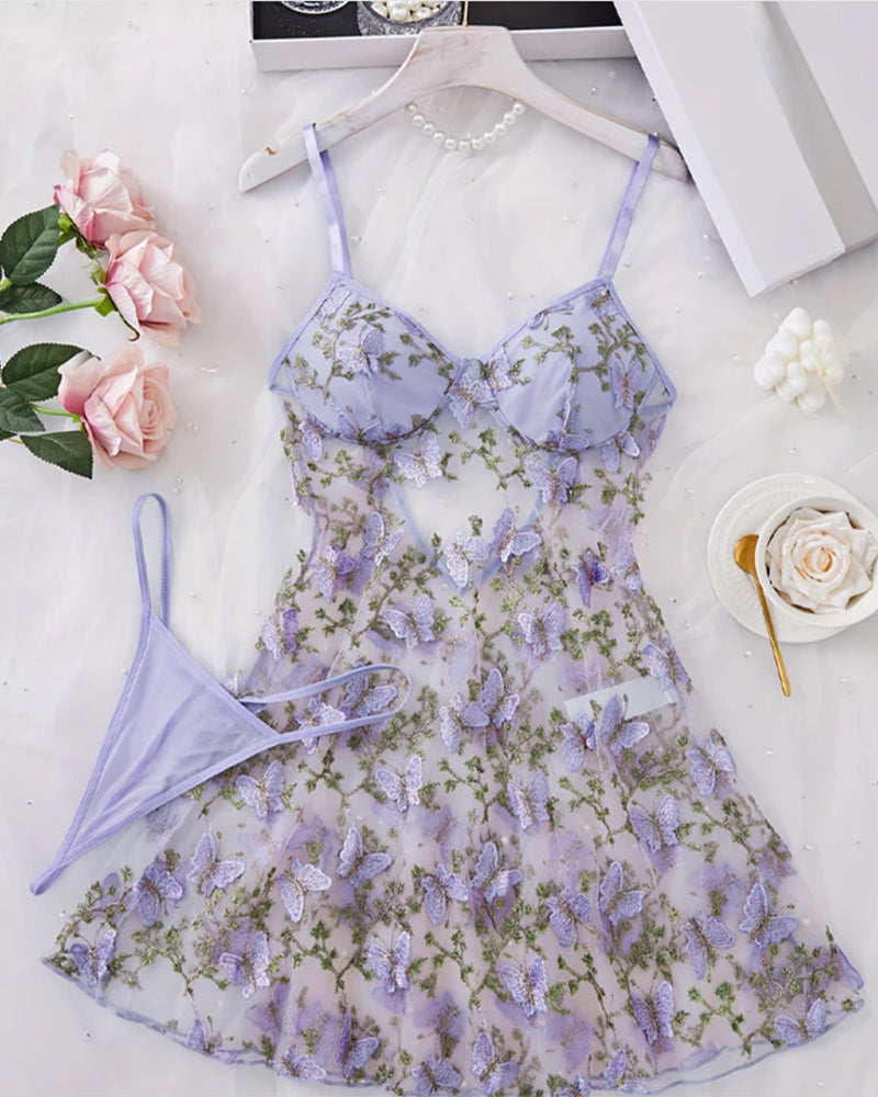 Sexy Floral Lace Suspender Nightdress