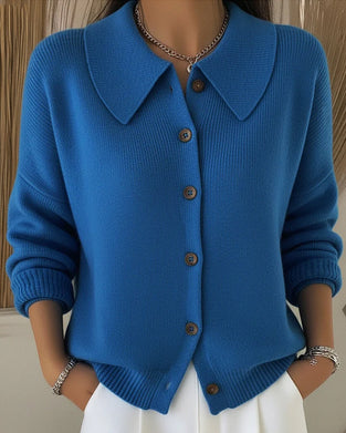 Long-Sleeved Button-Down Lapel Pullover