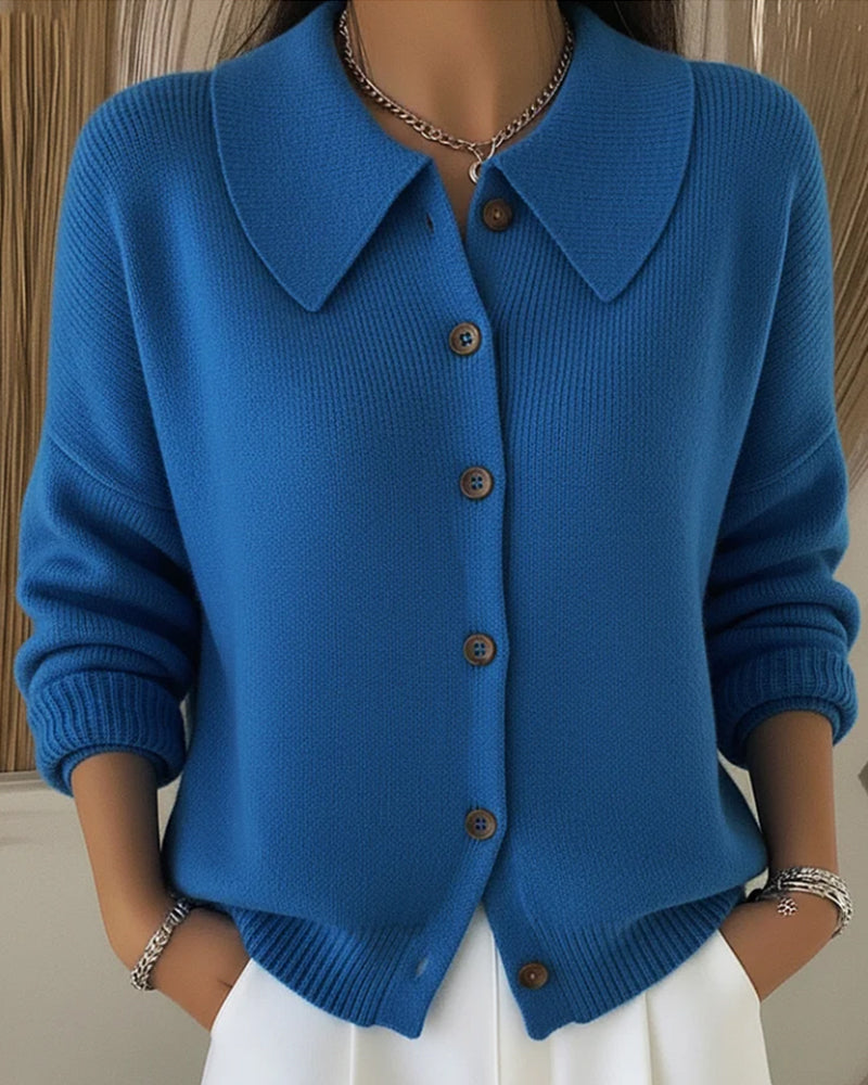 Long-Sleeved Button-Down Lapel Pullover