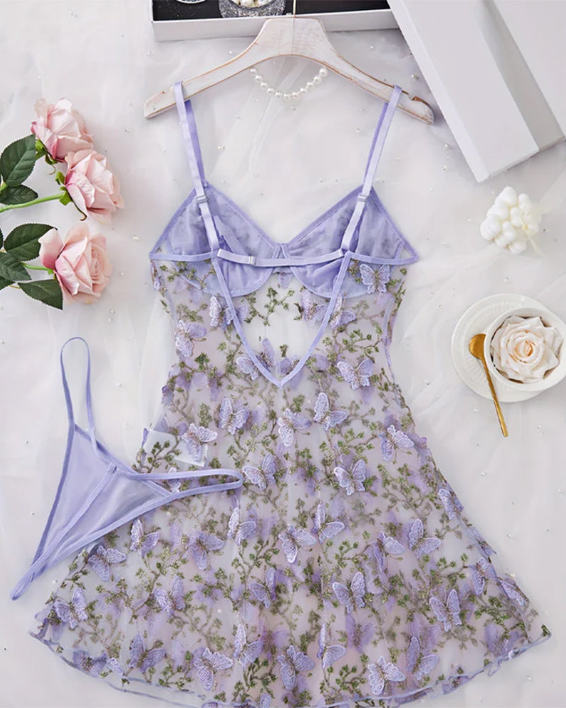Sexy Floral Lace Suspender Nightdress