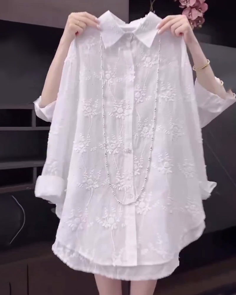 Solid Embroidered Drop Shoulder Shirt