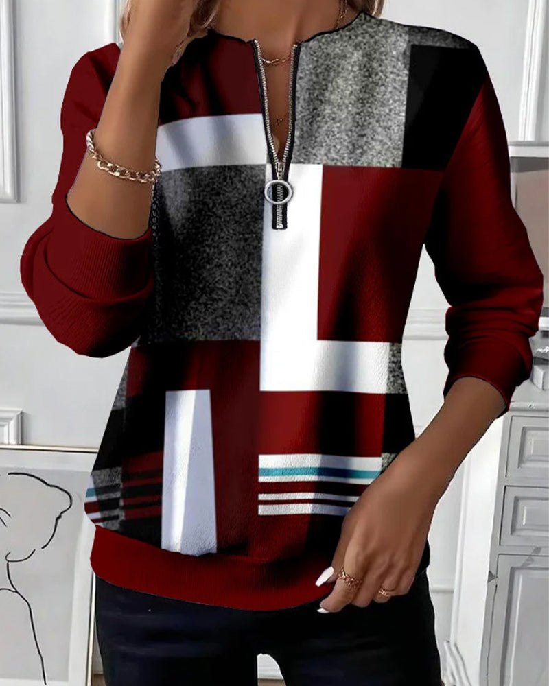 Half-Zip Printed Casual Sweatshirt