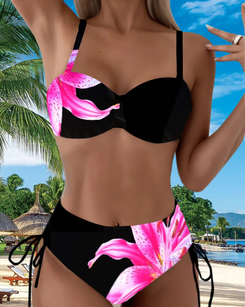 Triangle Tie Floral Print Bikini