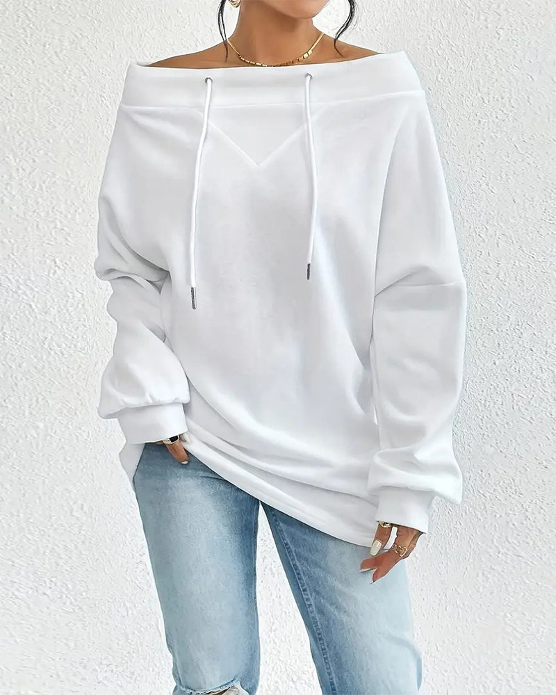 Fashion Solid Color One-Shoulder Sweatshirt