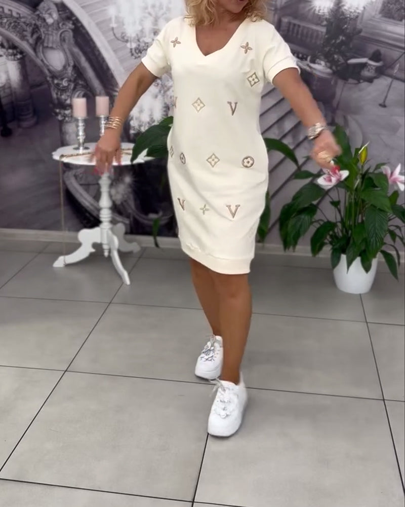 Fashion V-Neck Short-Sleeved Dress