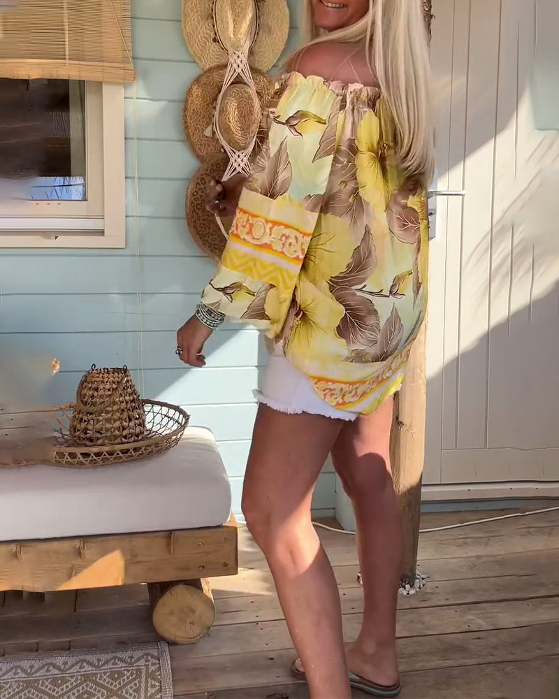 Off-Shoulder Resort Print Blouse