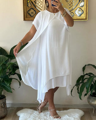 Fake Two-Piece Double-Layer Loose Short-Sleeved Dress