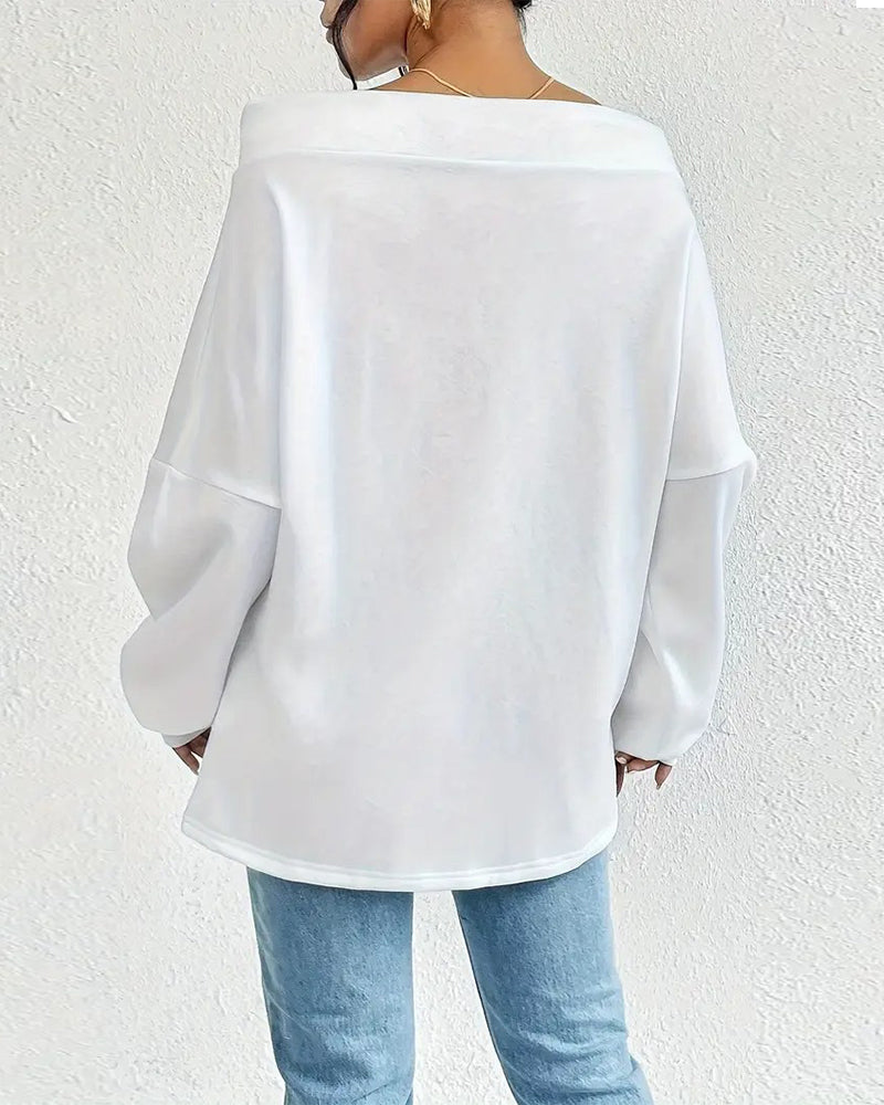 Fashion Solid Color One-Shoulder Sweatshirt