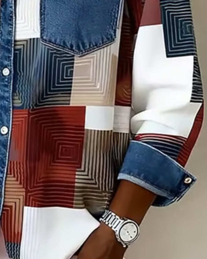 Color Block Fashionable Lapel Shirt