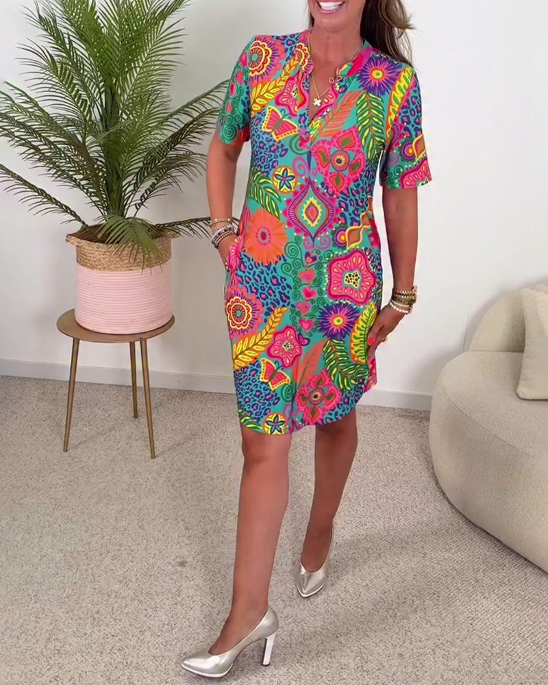 Fashion Short Sleeve Floral Print Dress