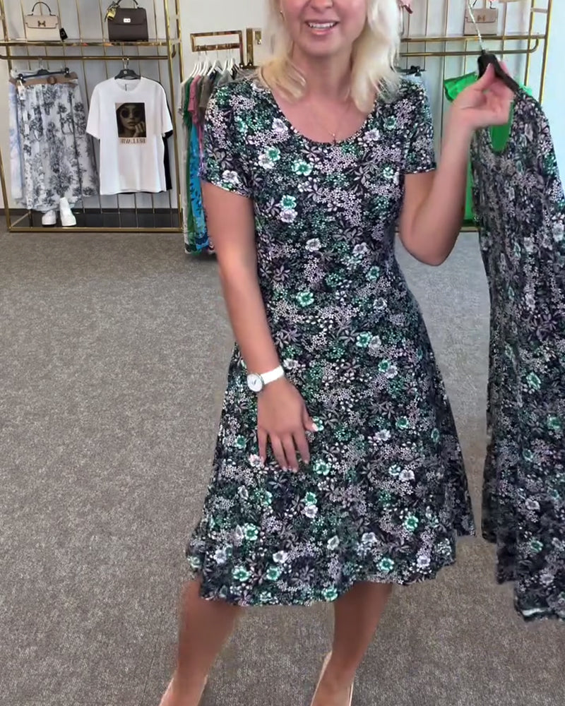 Temperament Slim Waist Printed Dress