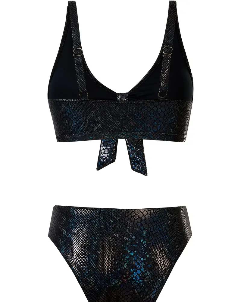 Sexy Snake Print Mid Waist  Lace-Up Bikini