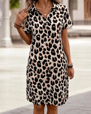Lapel Slim Leopard Print Dress